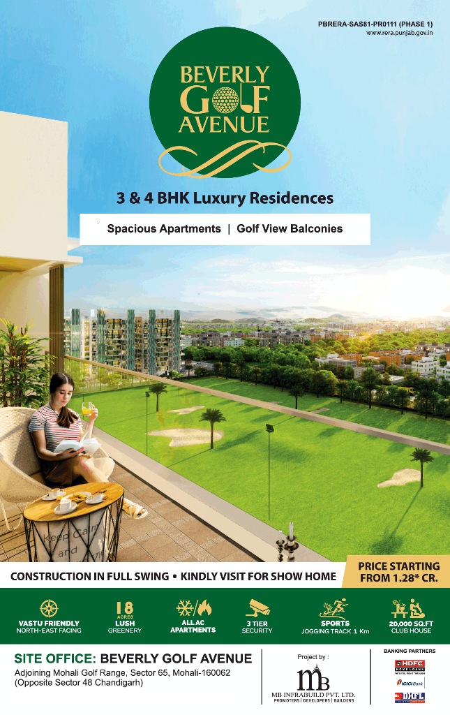 Book 3 and4 BHK luxury residences at MB Beverly Golf Avenue Mohali